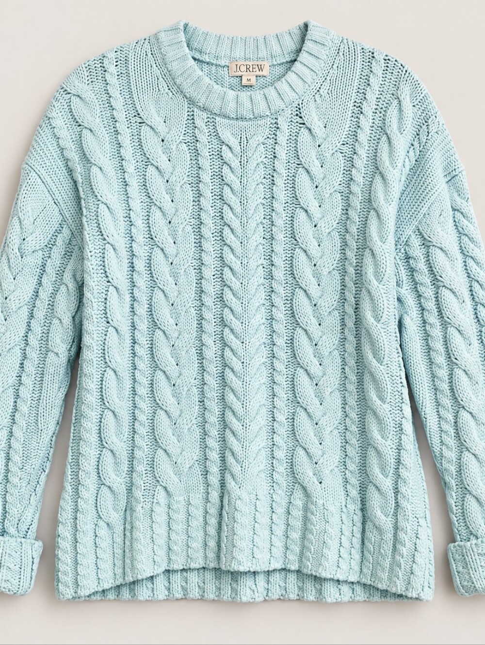 J.Crew Cable Knit Sweater Women M Blue 100% Cotton Crewneck